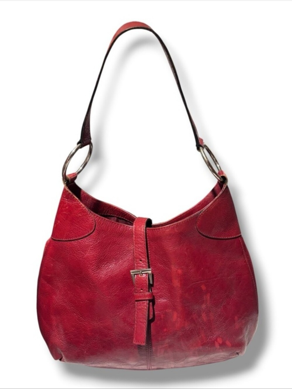WILSONS LEATHER Red Hobo Shoulder Bag Expandable Bottom Snap Closure VINTAGE